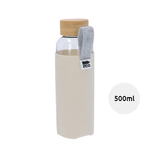 Borraccia in RPET da 500ml con tappo in bambù e rivestimento in feltro RPET personalizzabile in sublimazione