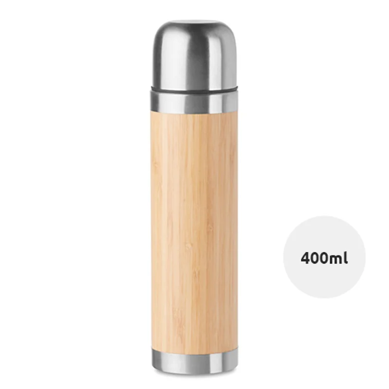 Thermos doppio strato in acciaio inossidabile con rivestimento in bambù 400ml