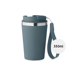 Bicchiere a doppio strato in acciaio inox e PP riciclati con cinturino in RPET da 350ml