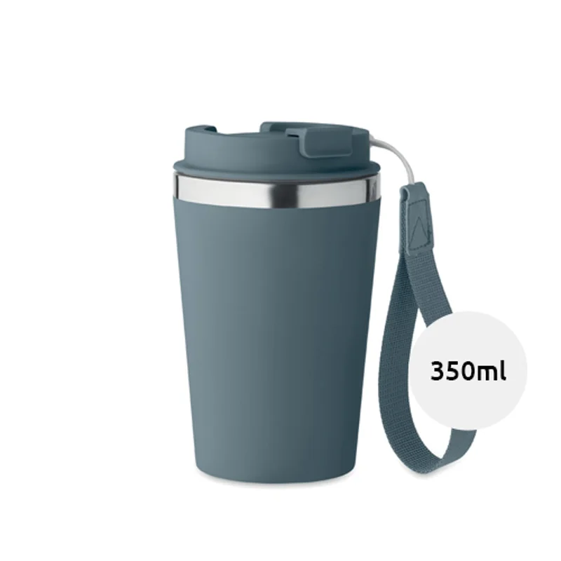 Bicchiere a doppio strato in acciaio inox e PP riciclati con cinturino in RPET da 350ml