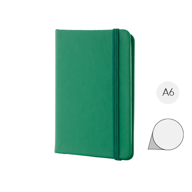 Block Notes A6 con copertina rivestita in pelle PU e 100 fogli neutri e con elastico e segnapagine in coordinato