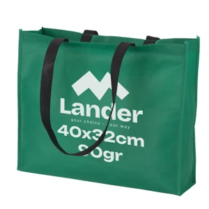 Shopper per la spesa in TNT disponibile in diverse colorazioni con manici lunghi neri da 90gr 40x32x11cm