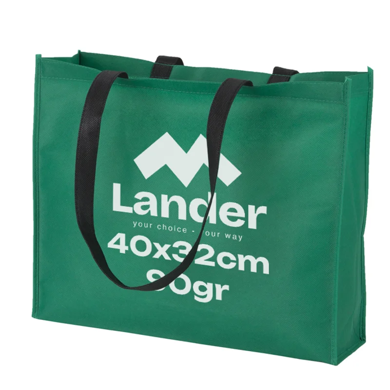Shopper per la spesa in TNT disponibile in diverse colorazioni con manici lunghi neri da 90gr 40x32x11cm