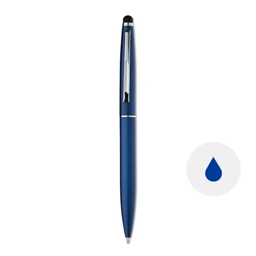 Penna a sfera in alluminio finitura opaca e punta touch con meccanismo a rotazione e refill blu