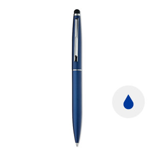 Penna a sfera in alluminio finitura opaca e punta touch con meccanismo a rotazione e refill blu