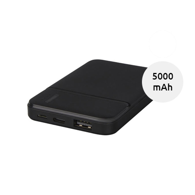 Power bank in plastica riciclata con porta USB-C e LED di stato da 5000mAh fornito in scatola regalo