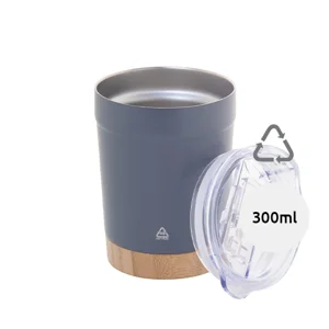 Tazza termica in acciaio inox riciclato da 300ml con base in bambù e coperchio in plastica AS 