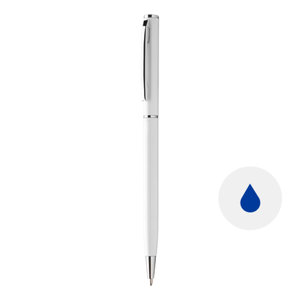 Penna a sfera elegante in alluminio dsiponibile in vari colri con meccanismo a rotazione e refill blu