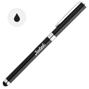 Penna roller in metallo con cappuccio e punta touch e refill nero