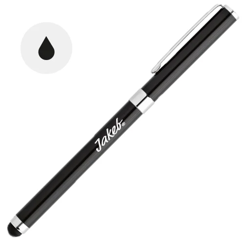 Penna roller in metallo con cappuccio e punta touch e refill nero