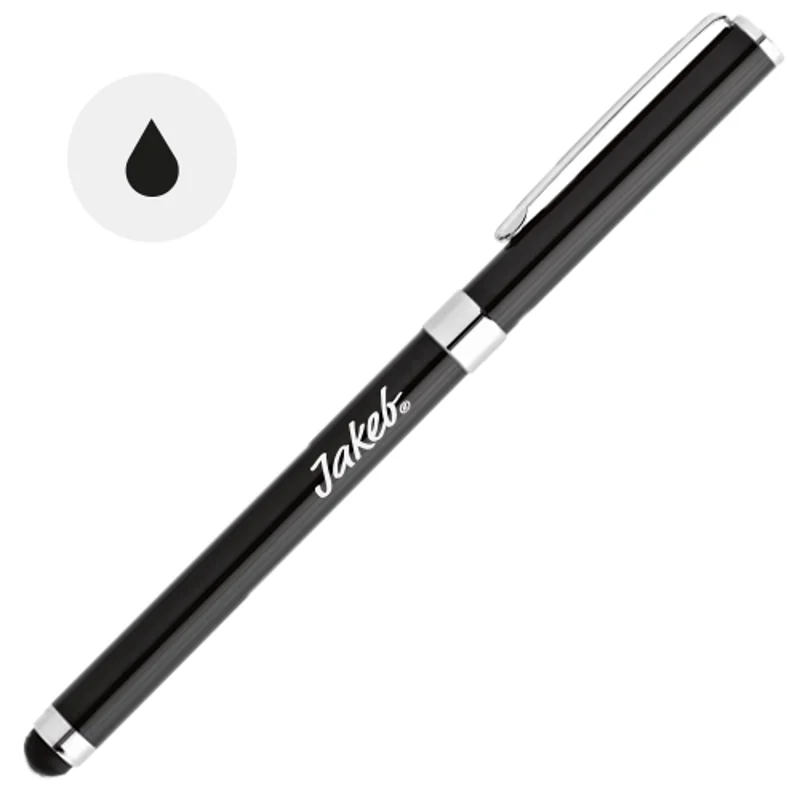Penna roller in metallo con cappuccio e punta touch e refill nero