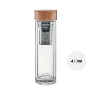 Borraccia in vetro 420ml con coperchio in bambù e infusore per thè