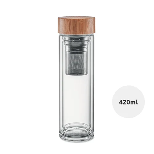 Borraccia in vetro 420ml con coperchio in bambù e infusore per thè