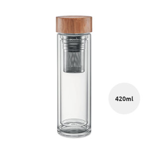 Borraccia in vetro 420ml con coperchio in bambù e infusore per thè