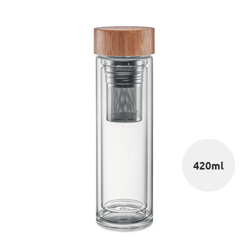 Borraccia in vetro 420ml con coperchio in bambù e infusore per thè