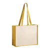 Shopper per la spesa in juta e cotone laminato con manici lunghi disponibile in diversi colori 39×31×16cm