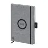 Block notes A5 con copertina in RPET e caricabatterie wireless sul fronte e 80 fogli a righe