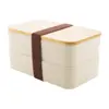 Porta pranzo a 2 scomparti contenitore e posate in plastica e coperchio bambù da 700ml