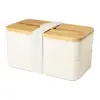 Porta pranzo a 2 scomparti da 700ml in plastica PP con set di posate coperchio in bambù e portacellulare