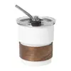 Tazza inox riciclato a parete singola con presa in legno di noce cannuccia e coperchio da 260ml