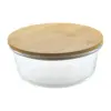 Porta pranzo tondo in vetro con coperchio in bambù da 650ml