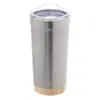 Tazza termica da 600ml in acciaio inox riciclato con base in bambù e coperchio in plastica AS