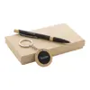 Set regalo con penna refill blu e portachiavi in alluminio riciclato e bambù