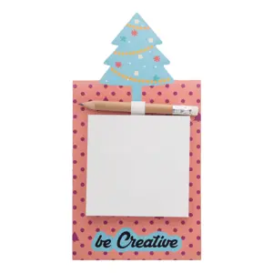 Magnete frigo natalizio personalizzabile con blocchetto di fogli adesivi in carta riciclata e matiita