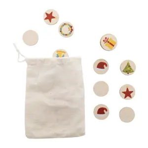 Gioco di memoria natalizio composto da tessere in betulla e sacchetto cotone