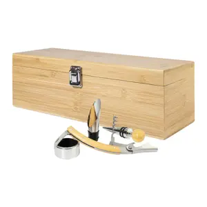 Set vino in scatola di legno di bambù con scomparto bottiglia e utensili