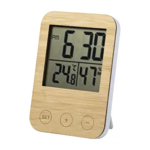 Orologio digitale e stazione meteo con fronte in bambù 85×115×70mm