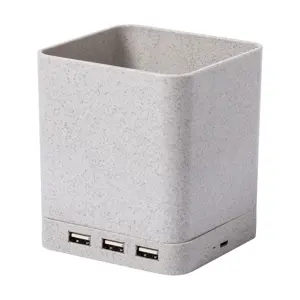 Portapenne in plastica ecologica con porta cellulare, caricabatterie wireless