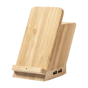 Portapenne in bambù con porta cellulare e caricatore wireless