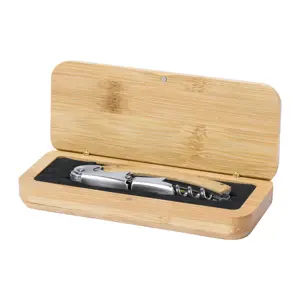 Cavatappi con apribottiglie in acciaio inox con manico e scatola di bambù