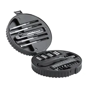 Set da 20 attrezzi in valigetta di plastica a forma di ruota ø128x48mm