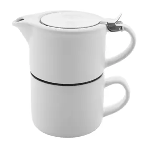 Set da tè in ceramica con finitura opaca composta da teiera e tazza