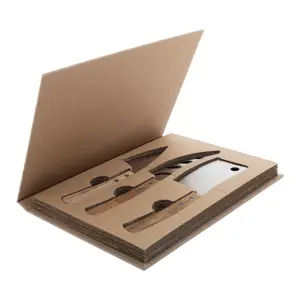 Set coltelli formaggio in acciaio inox con manici in legno di acacia in scatola di cartoncino kraft