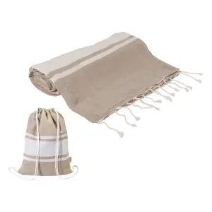 Telo mare in cotone riciclato RPET e sacca con chiusura a coulisse 180gr