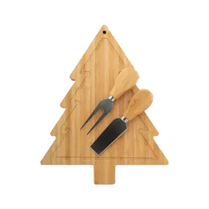 Set natalizio composto da tagliere a forma di albero e due coltelli per formaggio