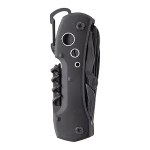 Coltello tascabile completamente nero, in acciaio inossidabile, con 13 funzioni, moschettone e manico in alluminio