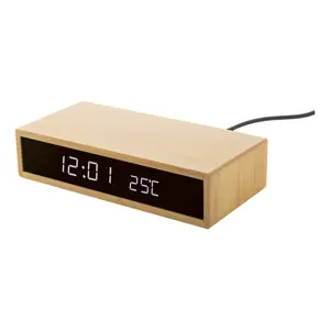 Sveglia in bambù con caricabatterie wireless e display a LED