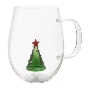 Tazza natalizia in vetro con decorazione interna a forma di albero 550ml