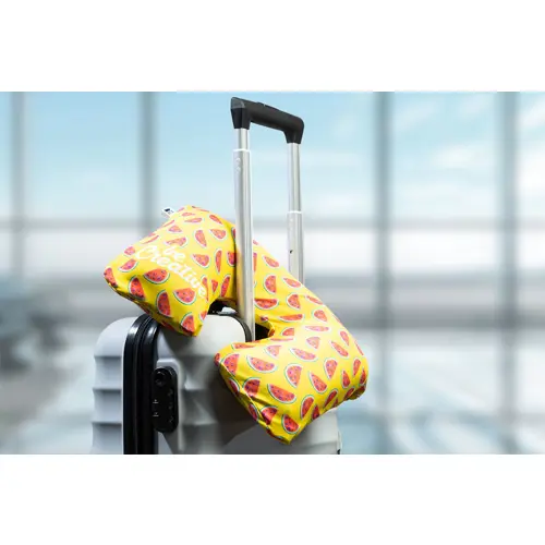 Cuscino gonfiabile da viaggio in microfibra con fodera in RPET personalizzabile su tutta la superficie