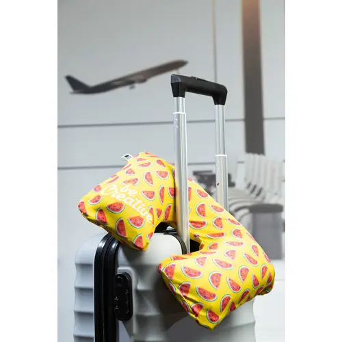 Cuscino gonfiabile da viaggio in microfibra con fodera in RPET personalizzabile su tutta la superficie