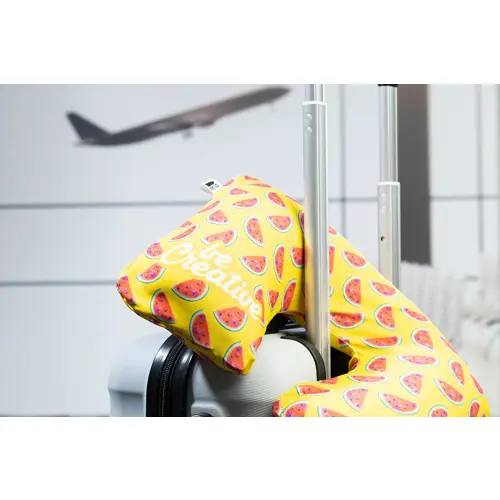 Cuscino gonfiabile da viaggio in microfibra con fodera in RPET personalizzabile su tutta la superficie