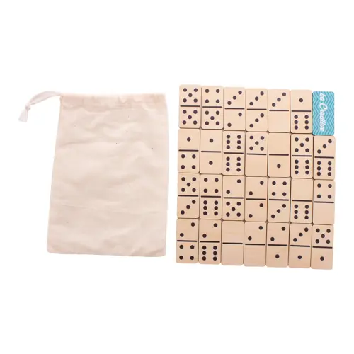 Gioco domino personalizzabile tessere in betulla e sacchetto cotone