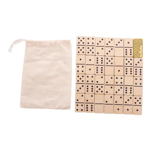 Gioco domino personalizzabile tessere in betulla e sacchetto cotone