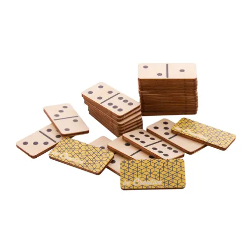 Gioco domino personalizzabile tessere in betulla e sacchetto cotone