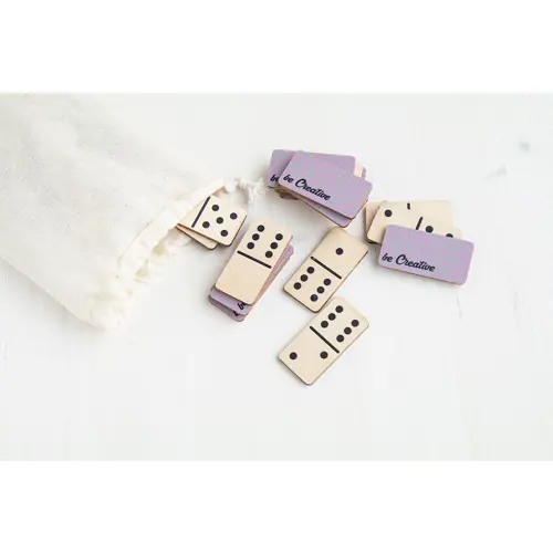 Gioco domino personalizzabile tessere in betulla e sacchetto cotone
