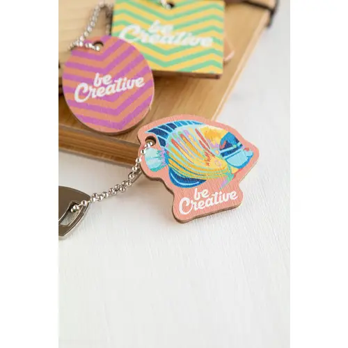 Portachiavi totalmente personalizzabile in multistrato di betulla con stampa in fullcolor